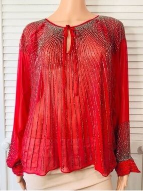 100% silk pink beaded blouse